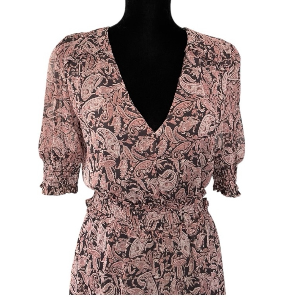 Roan & Ryan Elsa Dress Pink Paisley Midi Maxi v-neck ruffle milkmaid cottage S - Picture 2 of 6